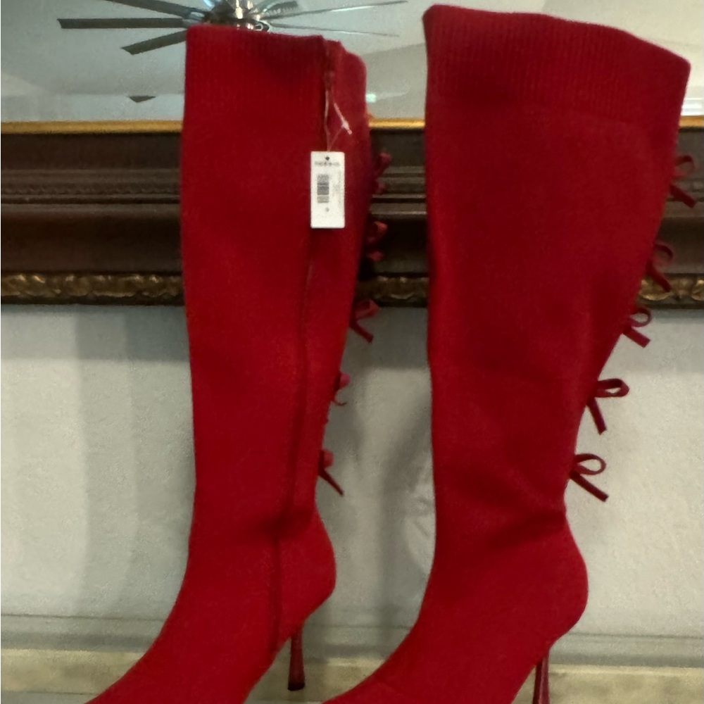 Torrid Red Heeled Boots with Bow Detail